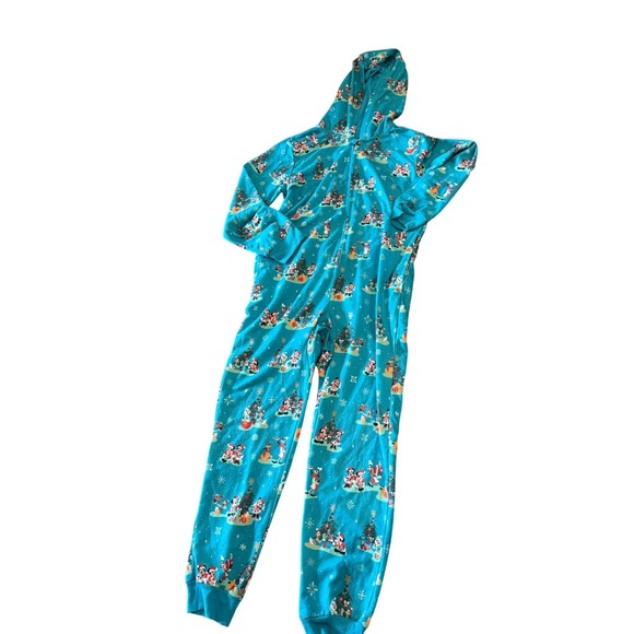 Disney Christmas Holiday Mickey & Minnie Mouse Hooded One Piece Pajamas - Picture 1 of 2